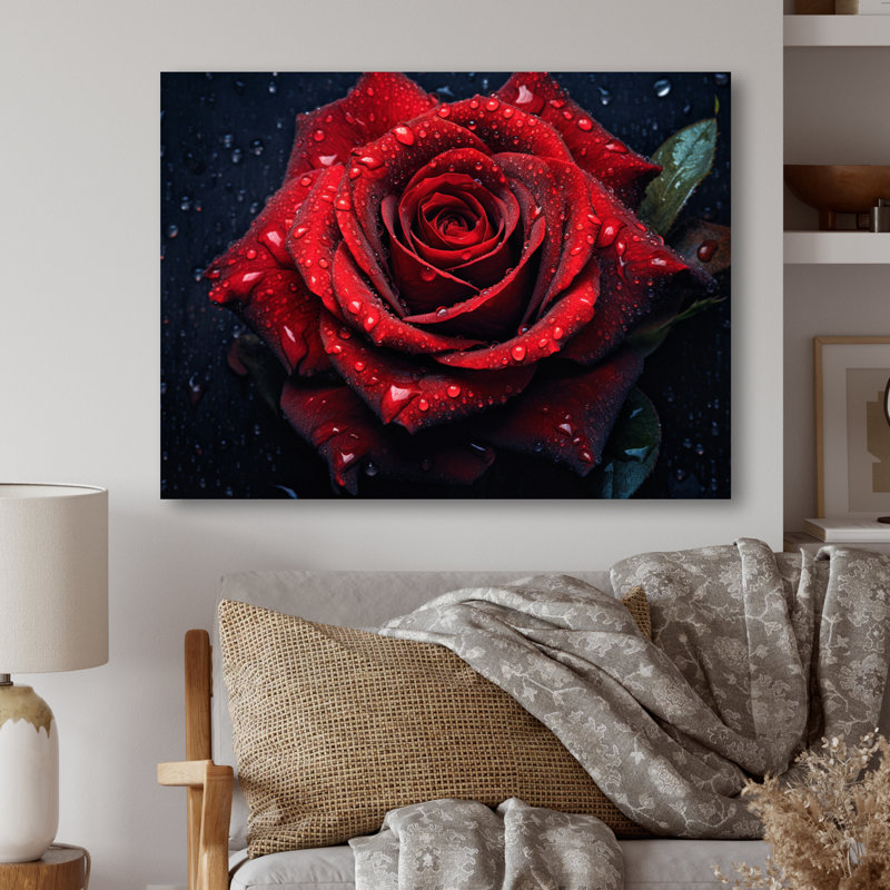 Mercer41 Red Rose with Raindrops VI - Roses Metal Wall Art Living